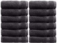 White Classic Luxury Cotton Washcloths - Makeup Removal Face Towel Set | 12 Pack | Black