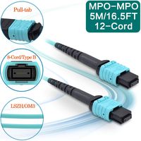 SPEEDWOLF 5M / 16.5FT 12 Fibers Type B OM3 MPO - MPO Patch Cord Cable Female/Female LSZH FTTH MPO to MPO Optical Fiber PatchCord Jumper for 10G QSFP+ and 100G QSFP28 Transceivers Compatible MTP Aqua