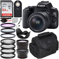 Canon EOS 250D DSLR Camera with 18-55mm DC III Lens & Essential Accessory Bundle - Includes: SanDisk Ultra 64GB SDXC Memory Card + Wide Angle & Telephoto Lens Attachments + Lens Hood + More