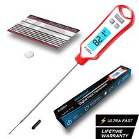 Kizen IP109 Waterproof Meat Thermometer with Long Probe Digital Instant Read Food Thermometer for Grilling Smoker BBQ Kitchen Cooking Candy Thermometer with Calibration (Red Velvet)