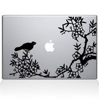 The Decal Guru 0164-MAC-11A-BLA Asian Blooms and Woodland Motifs Vinyl Sticker, 11" Macbook Air, Black