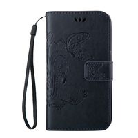 IKASEFU Leather Case with Strap Compatible with Samsung Galaxy J7(2016),Retro Butterfly Flower Pu Leather Wallet Case with Card Slots Compatible with Samsung Galaxy J7(2016) -Butterfly,Navy