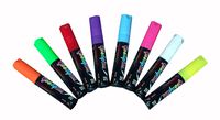 Displays2go Set of 8 Liquid Chalk Wet Erase Markers, 3/8" Flat Tip, Quick Dry, Neon Colors (WNDMKR10MM)
