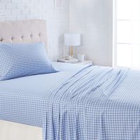 AmazonBasics Lightweight Super Soft Easy Care Microfiber Sheet Set with 16" Deep Pockets - Full, Light Blue Gingham