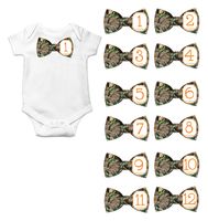 Gift Set of 12 Bowtie Keepsake Photography Monthly Baby Stickers with Tree Camo Camouflage BT008