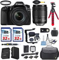 Canon EOS 80D 24.2MP DSLR Digital SLR Camera with EF-S 18-135mm f/3.5-5.6 Image Stabilization USM Lens + 2pc Commander 32GB Memory Cards + LED Light Kit + Deluxe Camera Case + Shotgun Microphone