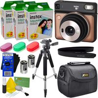 Fujifilm instax Square SQ6 Instant Film Camera (Blush Gold) + 3 Instax Square Twin Film Packs (60 Sheets) + 3 Color Filters + Carrying Case + 57" Tripod + 2 Batteries + Strap + HeroFiber Cloth