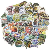 Go Fishing Laptop Stickers Cool Teen Kids Cartoon Waterproof Vinyl Water Bottle Computer Notebook Car Skateboard Motorcycle Bicycle Luggage Guitar Bike Decal 65pcs Pack