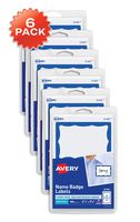 Avery Personalized Name Tags, Print or Write, Blue Border, 2-1/3" x 3-3/8", 600 Adhesive Tags (5144) Pack of 6 - 44144