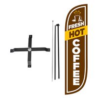LookOurWay Fresh Hot Coffee Brown Feather Flag Complete Set with Poles & X-Stand, 5-Feet