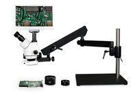 Parco Scientific Trinocular Zoom Stereo Microscope,10x WF,3.5x-90x Magnification,0.5X&2X Aux Lens,Articulating Arm Pillar Stand w/Base,144-LED Ring Light,11.6"Screen Display w/ 5MP Camera