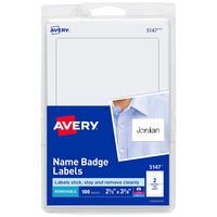 Avery White Print or Write Name Badge Labels, 2-11/32" x 3-3/8", 100 Labels per Pack, Case Pack of 18 (5147)