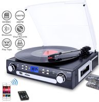 DIGITNOW Bluetooth Record Player with Stereo Speakers, Turntable for Vinyl to MP3 with Cassette Play, AM/FM Radio, Remote Control, USB/SD Encoding, 3.5mm Music Output Jack