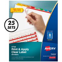 Avery 8-Tab Binder Dividers, Easy Print & Apply Clear Label Strip, Index Maker, Multicolor Tabs, 25 Sets (11424)