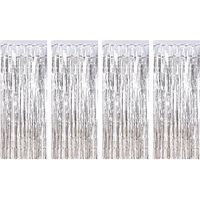 Sumind 4 Pack Foil Curtains Metallic Fringe Curtains Shimmer Curtain for Birthday Wedding Party Christmas Decorations (Silver)
