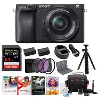 Sony a6400 Mirrorless Digital Camera Bundle with 16-50mm Lens, High Speed 64 GB SDXC Card, Filter Kit, Three Batteries, USB Charger, Corel Photo Suite, Messenger Bag, Flexible Tripod, SD Card Wallet
