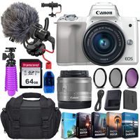 Canon EOS M50 Mirrorless Digital Camera (Silver) and 15-45mm STM Lens w/Rode VideoMicro Compact On-Camera Microphone + 64GB Transcend Memory Card, Camera Bag & More Essential Accessory Bundle