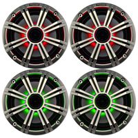 4) Kicker OEM Replacement 6.5" 195W LED Marine Audio Coaxial Stereo Speakers with Silver Grilles