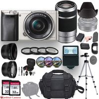 Sony Alpha a6000 Silver Mirrorless Camera with 2 Sony Lenses (E 16-50mm f/3.5-5.6 OSS and E 55-210mm f/4.5-6.3 OSS) + Professional Accessory-Kit Bundle