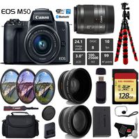 Canon EOS M50 Mirrorless Digital Camera with 15-45mm Lens + UV FLD CPL Filter Kit + Wide Angle & Telephoto Lens + Camera Case + Tripod + Card Reader - International Version