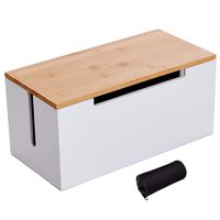 Cord Cable Management Organizer Storage Box - Large White Wood and Bamboo Cover for Floor or Under Desk to Hide and Hold Power Strip, TV, Router, Computer, USB Hub, and Electrical Outlet Plug Wire