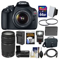Canon EOS Rebel T5 Digital SLR Camera & EF-S 18-55mm IS II & 75-300mm III Lens & Case with 64GB Card + Flash + Grip + Battery & Charger + Filters Kit