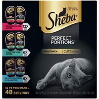 SHEBA PERFECT PORTIONS Wet Cat Food Cuts in Gravy Gourmet Salmon, Signature Tuna, Delicate Whitefish & Tuna Entrées Variety Pack, (24) 2.6 oz. Twin-Pack Trays