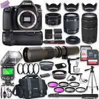 Canon EOS 80D DSLR Camera w/ 18-55mm Lens Bundle + Canon 75-300mm III Lens, Canon 50mm f/1.8 & 500mm Preset Lens + Battery Grip + Canon Case + 96GB Memory + Speedlight Flash + Professional Bundle