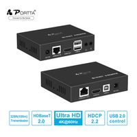 Portta HDMI USB2.0 KVM HDBaseT Extender Extension Uncompressed 4K@60Hz 4:2:0 100M(328ft) w/High-speed 6 Ports USB 2.0 Hub 3.5mm Stereo Audio Microphone 1080p 4K@30Hz CEC HDCP2.2
