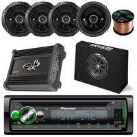 Pioneer DEHX6800BT CD Receiver Bundle Combo With Kicker 10" Inch 300W Audio Subwoofers + 4x Kicker DSC6504 6.5" Coaxial Speakers + Lanzar HTG237 1000W Stereo Amplifier + Enrock 50Ft 16g Speaker Wire