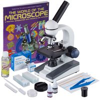 AmScope M150C-SP14-CLS-50P100S-WM 40X-1000X Portable Student Microscope with Extensive Slide Preparation Kit and Book