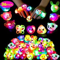 Mikulala Birthday Party Favors for Kids Prizes Flashing 36 Pack LED Jelly Light Up Rings Toys Bulk Boys Girls Gift Blinky Glow in The Dark Party Supplies 9 Color 9 Shape