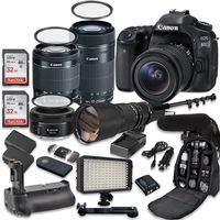 Canon EOS 80D Digital SLR Camera with Canon EF-S 18-55mm f/3.5-5.6 IS STM Lens + Canon EF-S 55-250mm f/4-5.6 IS STM Lens + Canon EF 50mm f/1.8 STM Lens + 500mm Lens