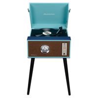 Floor Stand Turntable, Bluetooth Receiver, CD Player, FM Radio, Wood Cabinet, 3W RMS Speakers x 2, (Teal)