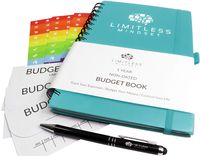 Budget Planner (Non-Dated), Finance Journal, Expense Tracker, and Bill Organizer - Monthly Budget Book Bundled with Cash Envelopes, Stickers, and a Pen (Turquoise, 1 Year)