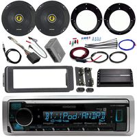 Kenwood KMR-M318BT Stereo Receiver Bundle W/ 2 Kicker 6.5" Speaker W/ Motorcycle Speaker Adapters, 200 Watt Amplifier W/ Amp Kit, Dash Trim Kit W/ Handle Bar Conroller, Enrock Antenna