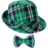 Zhanmai St. Patrick's Day Green Plaid Hat and Bow Tie Irish Party Accessory Set for Men, Women and Kids
