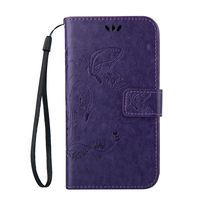 IKASEFU Leather Case with Strap Compatible with Galaxy Grand Prime G530,Retro Butterfly Flower Pu Leather Wallet Case with Card Slots Compatible with Galaxy Grand Prime G530 -Butterfly,Purple