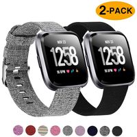 Welltin 2 Pack Bands Compatible with Fitbit Versa/Fitbit Versa 2 / Fitbit Versa Lite for Women Men, Breathable Woven Fabric Strap, Adjustable Replacement Wristband for Fitbit Versa Smart Watch