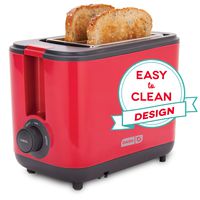 Dash DEZT001RD 2 Slice Extra Wide Slot Easy Toaster with with Cool Touch + Defrost Feature, for for Bagels, Specialty Breads & other Baked Goods, Red