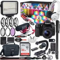 Canon EOS 80D DSLR Camera Premium Video Kit with Canon 18-55mm Lens + Sony Monitor Series Headphones + Video LED Light + 32gb Memory + Monopod + High End Accessory Bundle