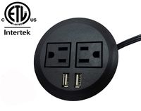 Desktop Power Grommet Outlet Data Center, 2" or 3" Hole No Drilling Required, 2 Outlet W/2 USB Ports(FREE RETURN) (BLACK - 3" (6ft Power Cord))