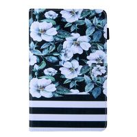 Ostop Compatible with All-New Amazon Fire HD 10 Tablet 2019/2017/2015 Case with Pencil Holder,PU Leather Wallet Slim Smart Cover [Auto Sleep/Awake] Magnetic Flip Folio Stand Case,White Flowers