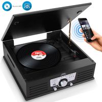 Updated Pyle Bluetooth Retro Turntable - Built-in Speakers, Wireless Record Player, Record Player Convert Vinyl to MP3, CD/Radio/USB/MP3, 3 Speed Turntable: 33, 45, 78 RPM - PTT25UBT