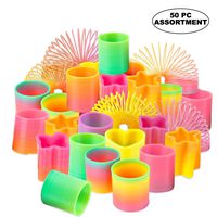 Rainbow Spring Toy Assortment - (Pack of 50) Mini Plastic Coil Spring Toy | Bright Colors and Shapes, Goody Bag Filler, Party Prizes and Stocking Stuffers for Kids by Bedwina