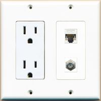 RiteAV - 2 x 15 Amp 125V Power Outlets 1 Cat5e Ethernet and 1 Coax Wall Plate
