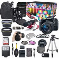 Canon EOS 77D DSLR Camera Video Kit with Canon EF-S 18-135mm f/3.5-5.6 is USM Lens + Wide Angle Lens + 2X Telephoto Lens + Flash + SanDisk 32GB SD Memory Card + Accessory Bundle