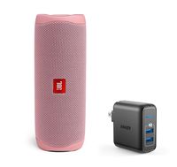 JBL Flip 5 Waterproof Portable Wireless Bluetooth Speaker Bundle with 2-Port USB Wall Charger - Pink