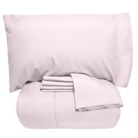 Sweet Home Collection 7 Piece Comforter Set Bag Solid Color All Season Soft Down Alternative Blanket & Luxurious Microfiber Bed Sheets, Full, Pale Pink