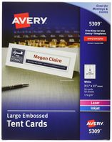 Avery Inkjet/Laser Tent Cards, Embossed, 3 1/2" x 11", FSC Certified, White, Box of 50